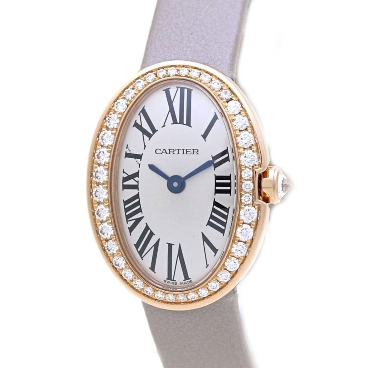 Pre-Owned CARTIER Cartier Mini Baignoire with Diamond Bezel WB520028 Women's Watch in 18K White Gold and Leather Finish 40168