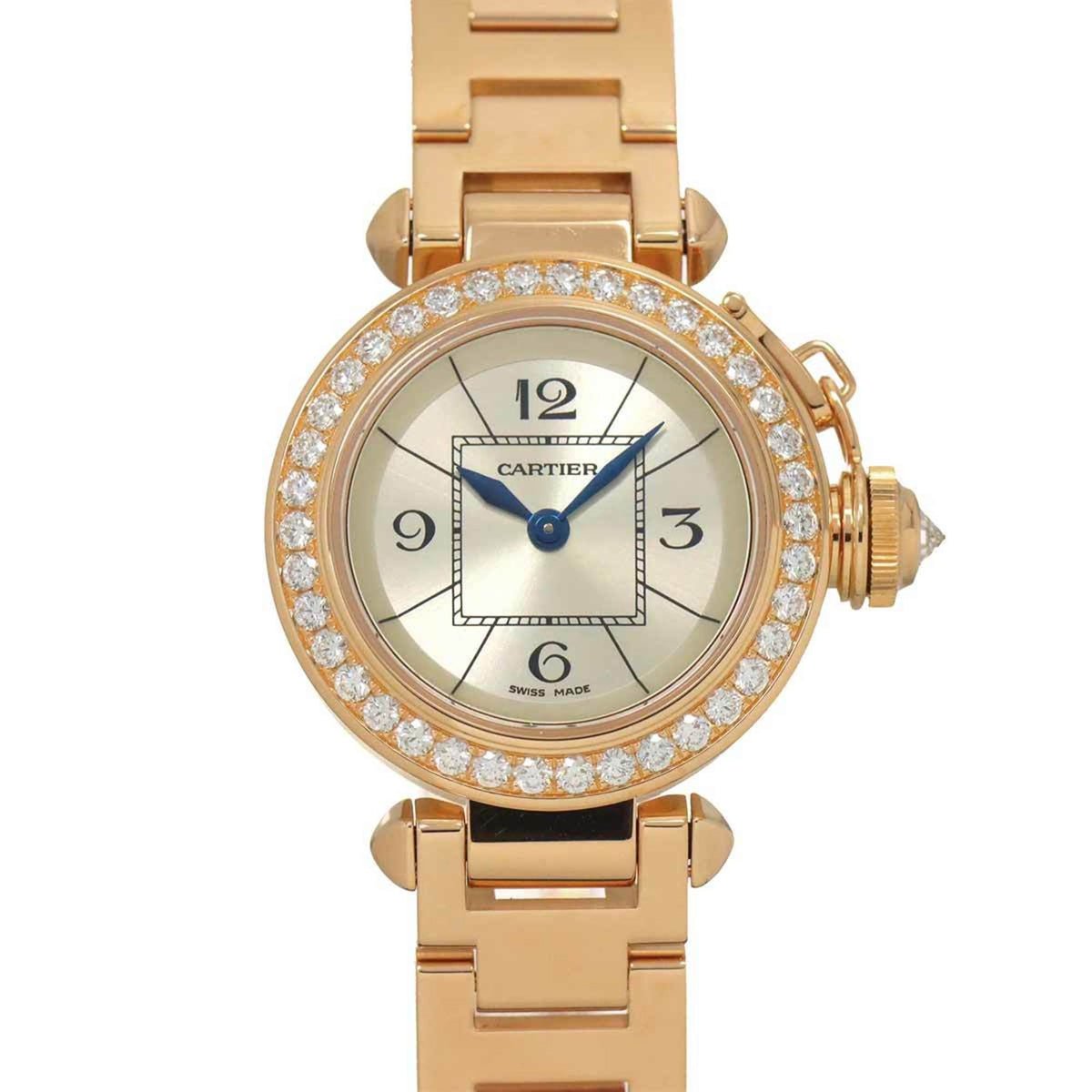 Pre-Owned Cartier Miss Pasha WJ124013 Women's Watch with Diamond Bezel, Silver 18K Gold, and Solid Gold Quartz Movement