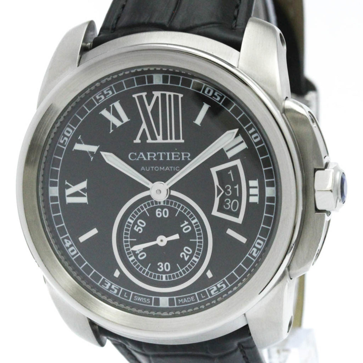 Pre-Owned CARTIER Calibre de Cartier Steel Leather Automatic Mens Watch W7100014 (???????)