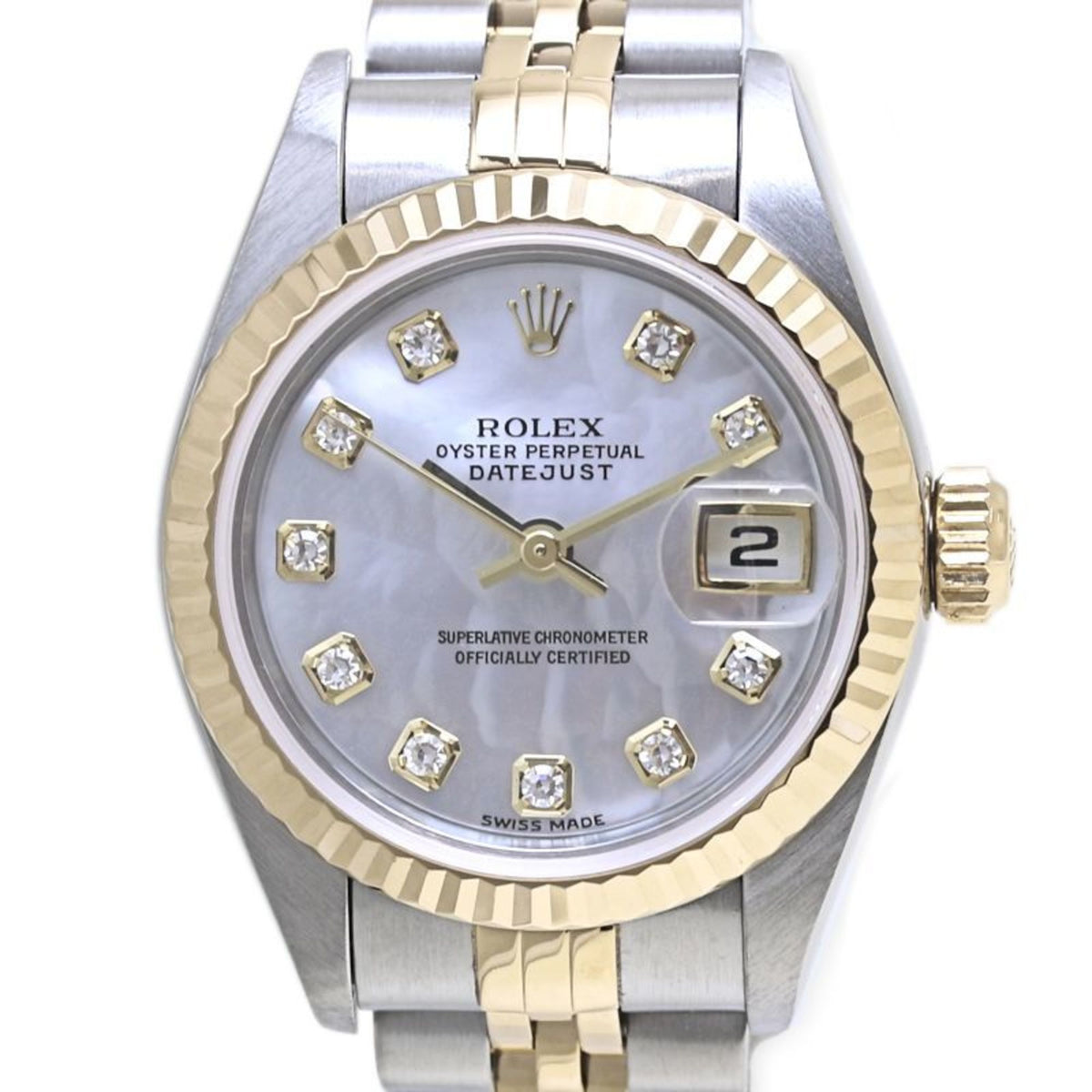 Pre-Owned ROLEX Rolex Datejust 10-Piece Diamond White Shell Watch 79173NG Women's 18K Yellow Gold and Stainless Steel 40079