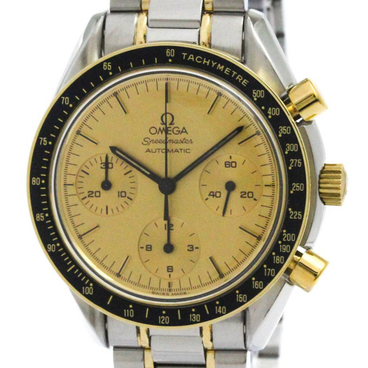 Pre-Owned OMEGA Speedmaster Automatic 18K Gold Steel Mens Watch 3310.10 Polished