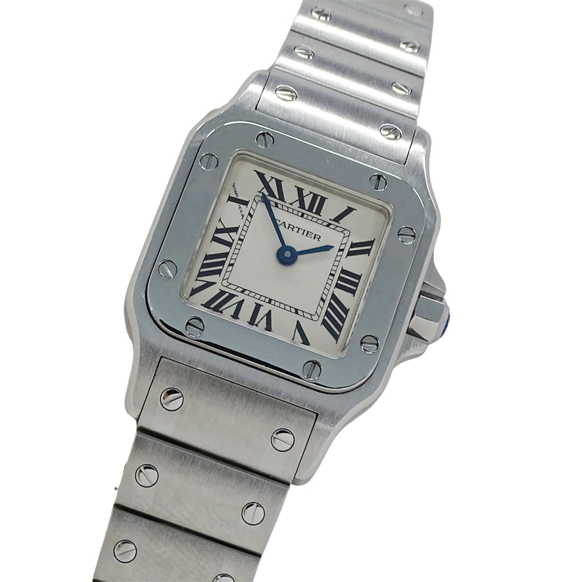 Pre-Owned Cartier women's watch, Santos Galbee SM, quartz movement, stainless steel (SS), W20056D6, silver/ivory.