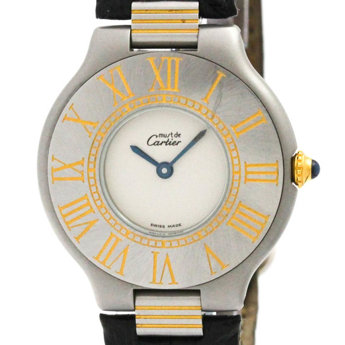 Pre-Owned CARTIER Must 21 Gold Plated Steel Leather Quartz Ladies Watch