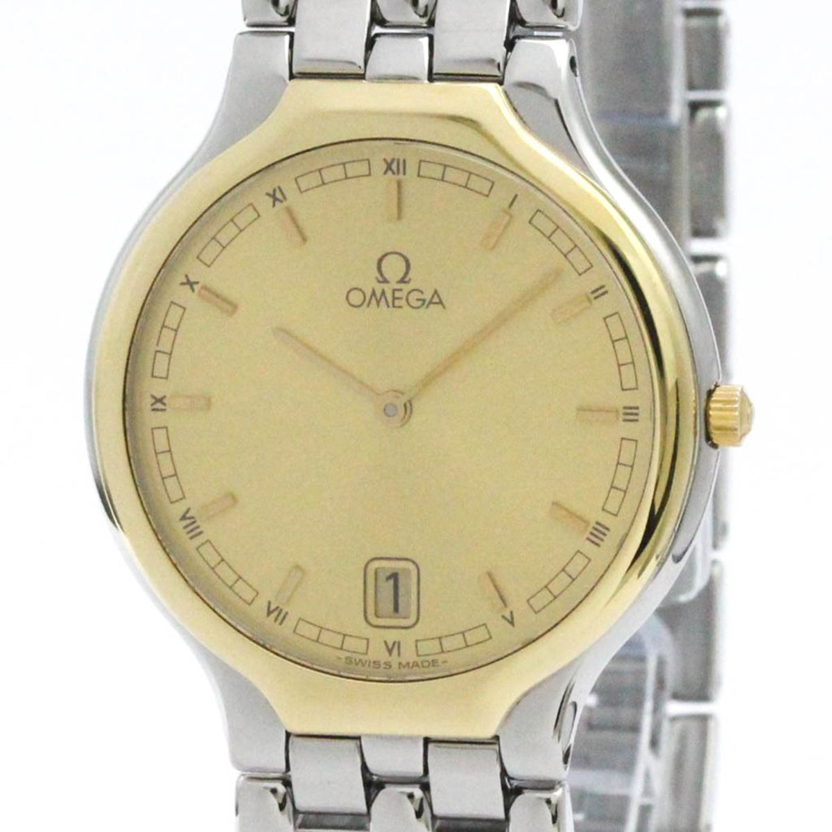 Pre-Owned OMEGA De Ville Symbol 18K Gold Steel Quartz Mens Watch Polished