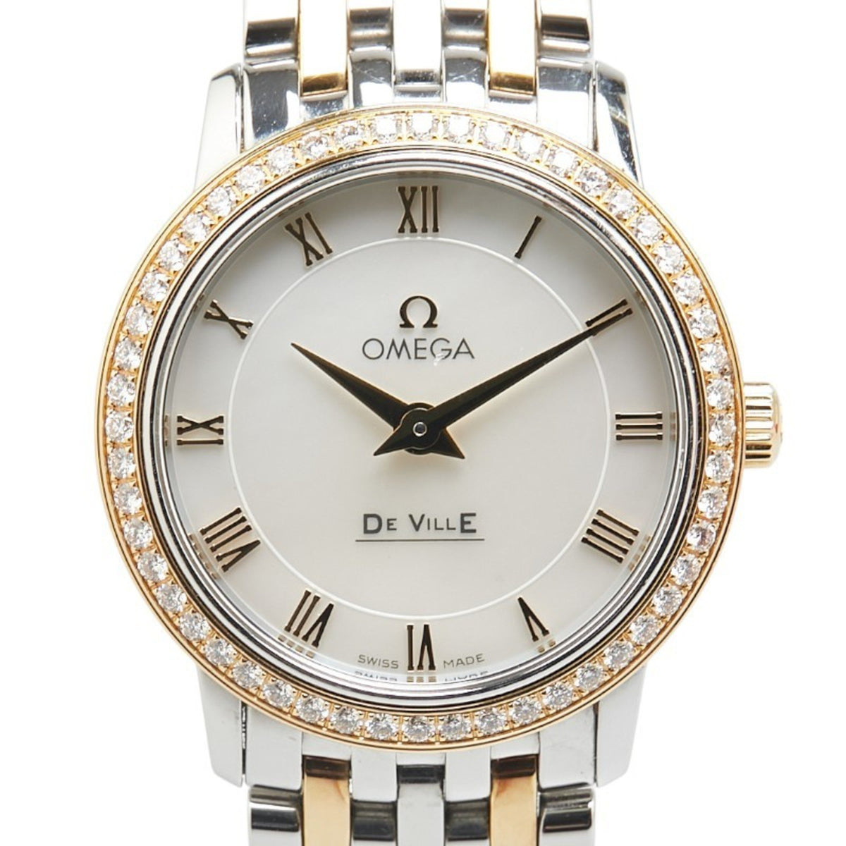 Pre-Owned OMEGA De Ville Prestige Diamond Bezel Watch 413.25.27.60.05.001 Quartz White Dial Stainless Steel 18K Yellow Gold Women's