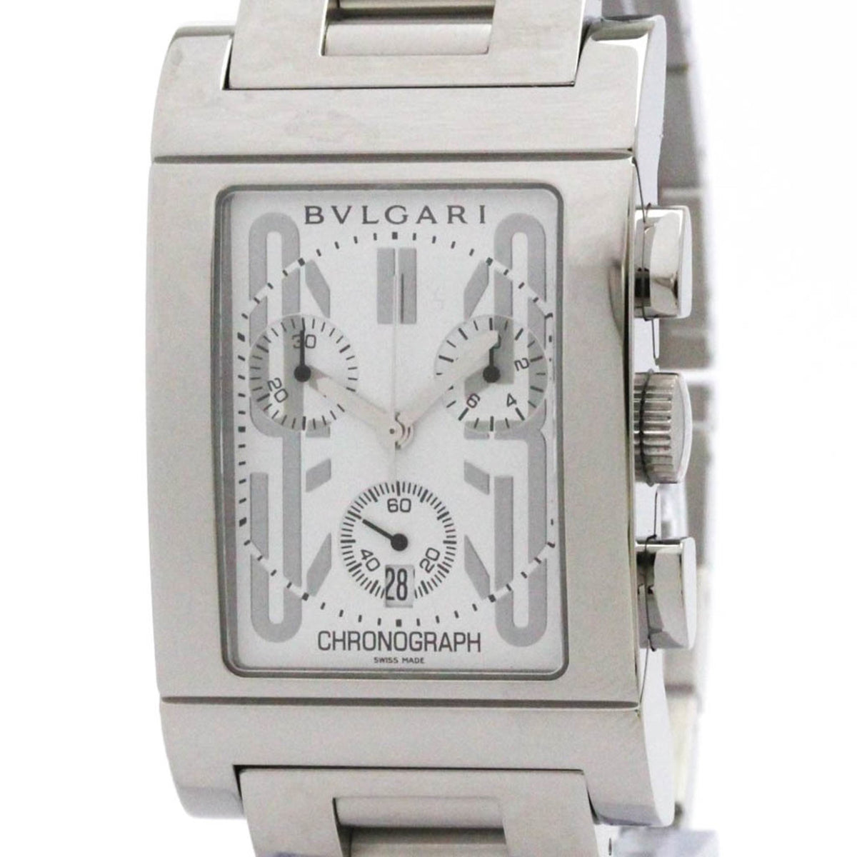 Pre-Owned BVLGARI Rettangolo Stainless Steel Quartz Mens Watch RTC49S Polished