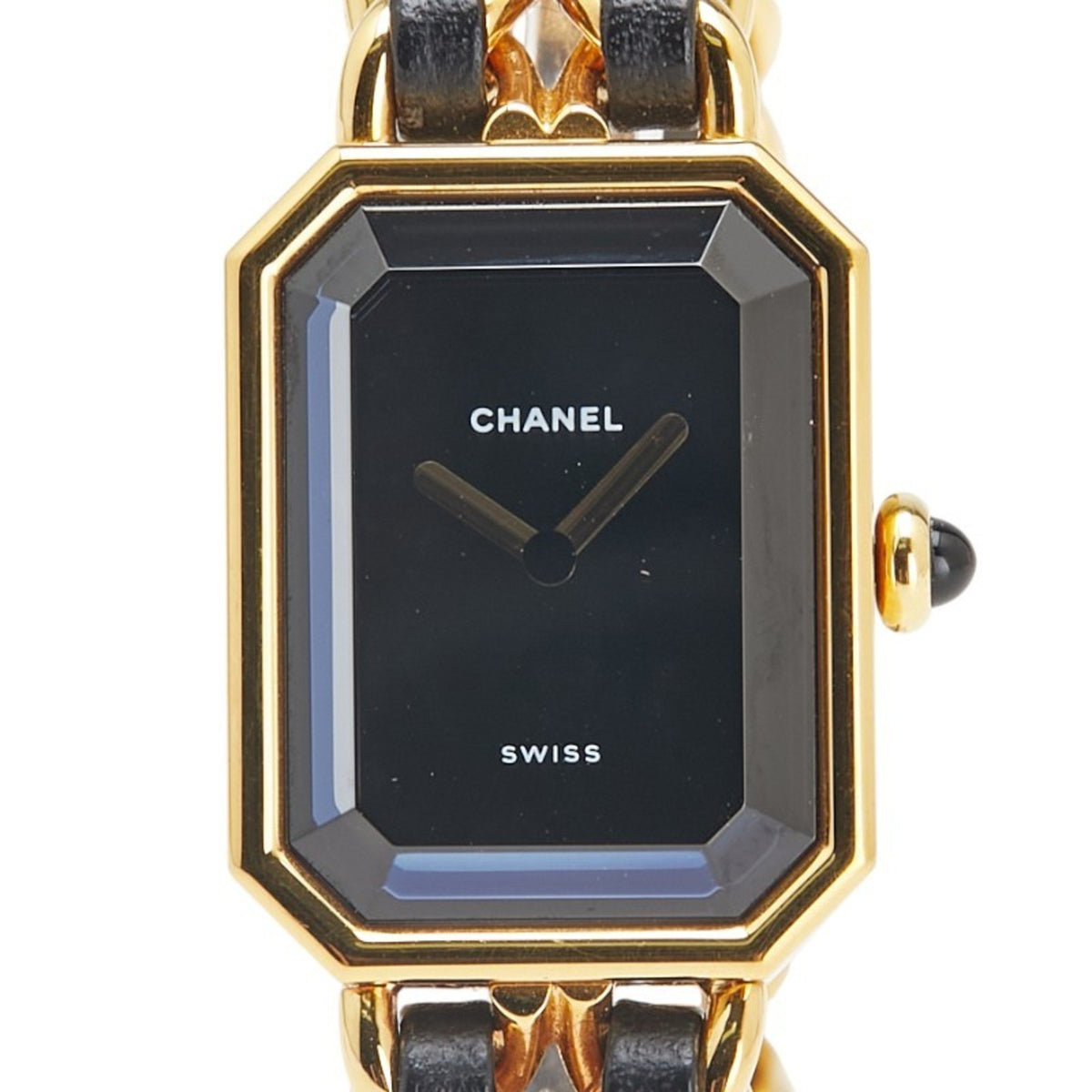Pre-Owned CHANEL Premiere M Quartz Watch with Black Dial and Plated Leather Strap for Women