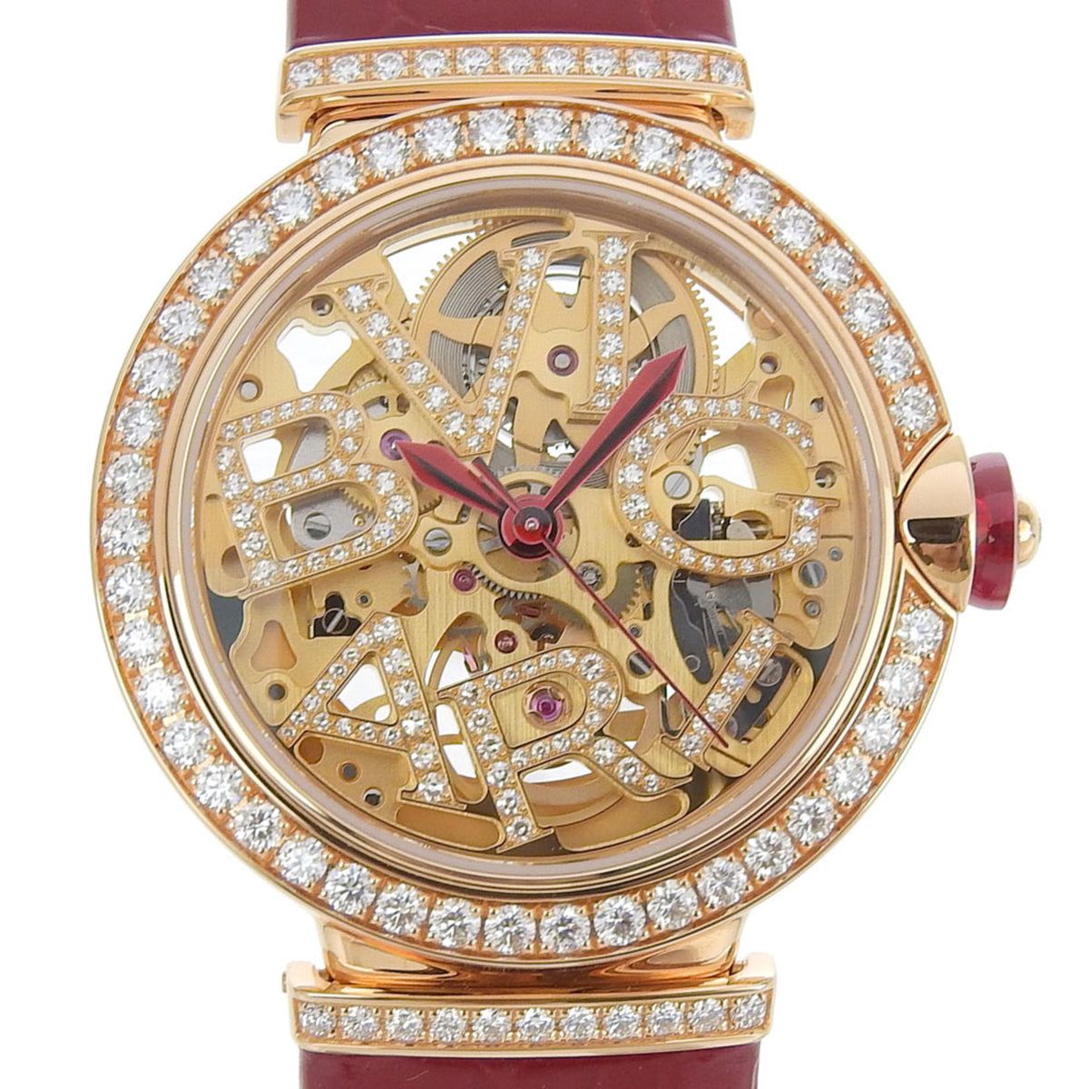 Pre-Owned BVLGARI Lucea 102833 LUP33G Skeleton Dial Bezel/Dial Diamond K18PG/Leather