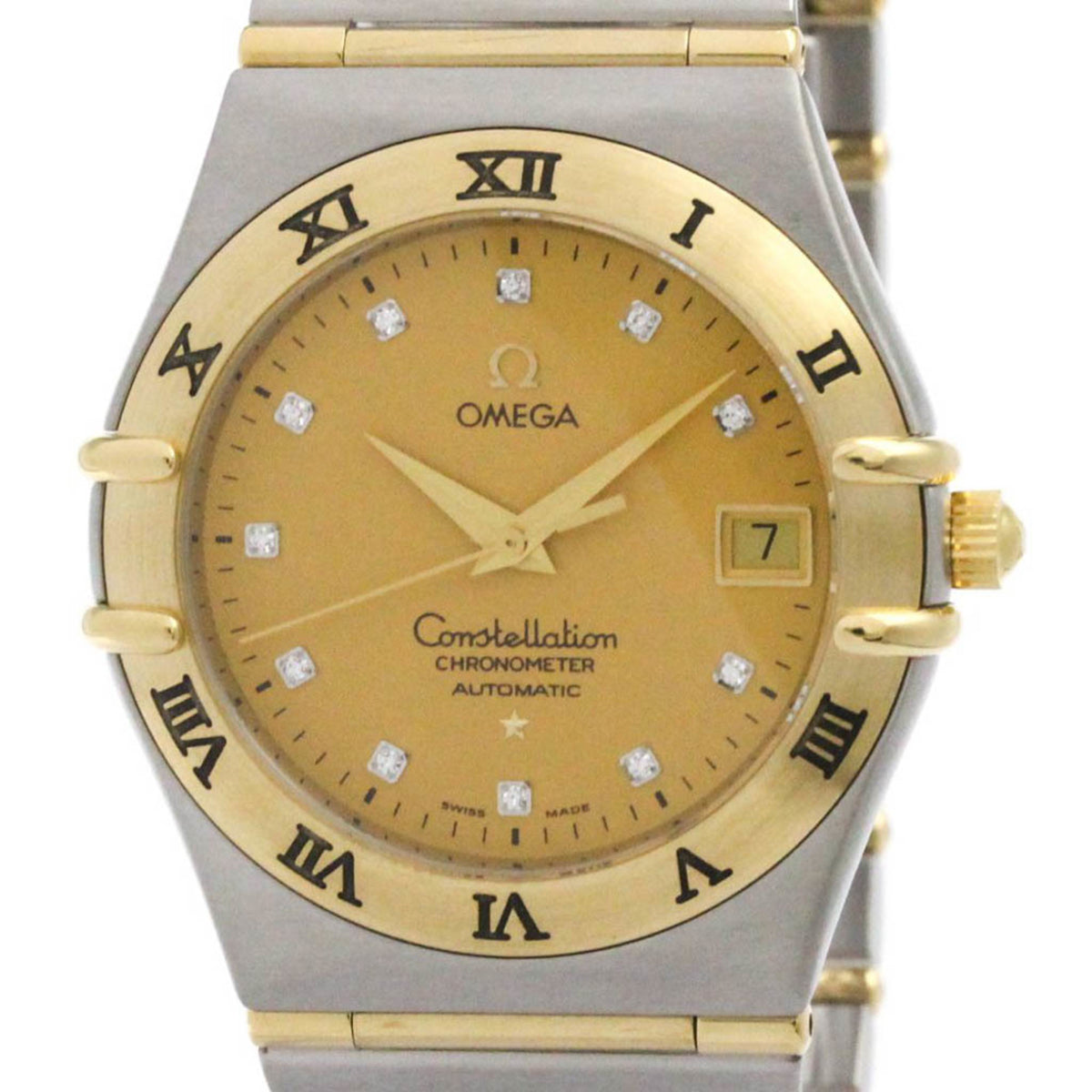 Pre-Owned OMEGA Constellation 18K Gold Steel Automati Mens Watch 1202.15 Polished