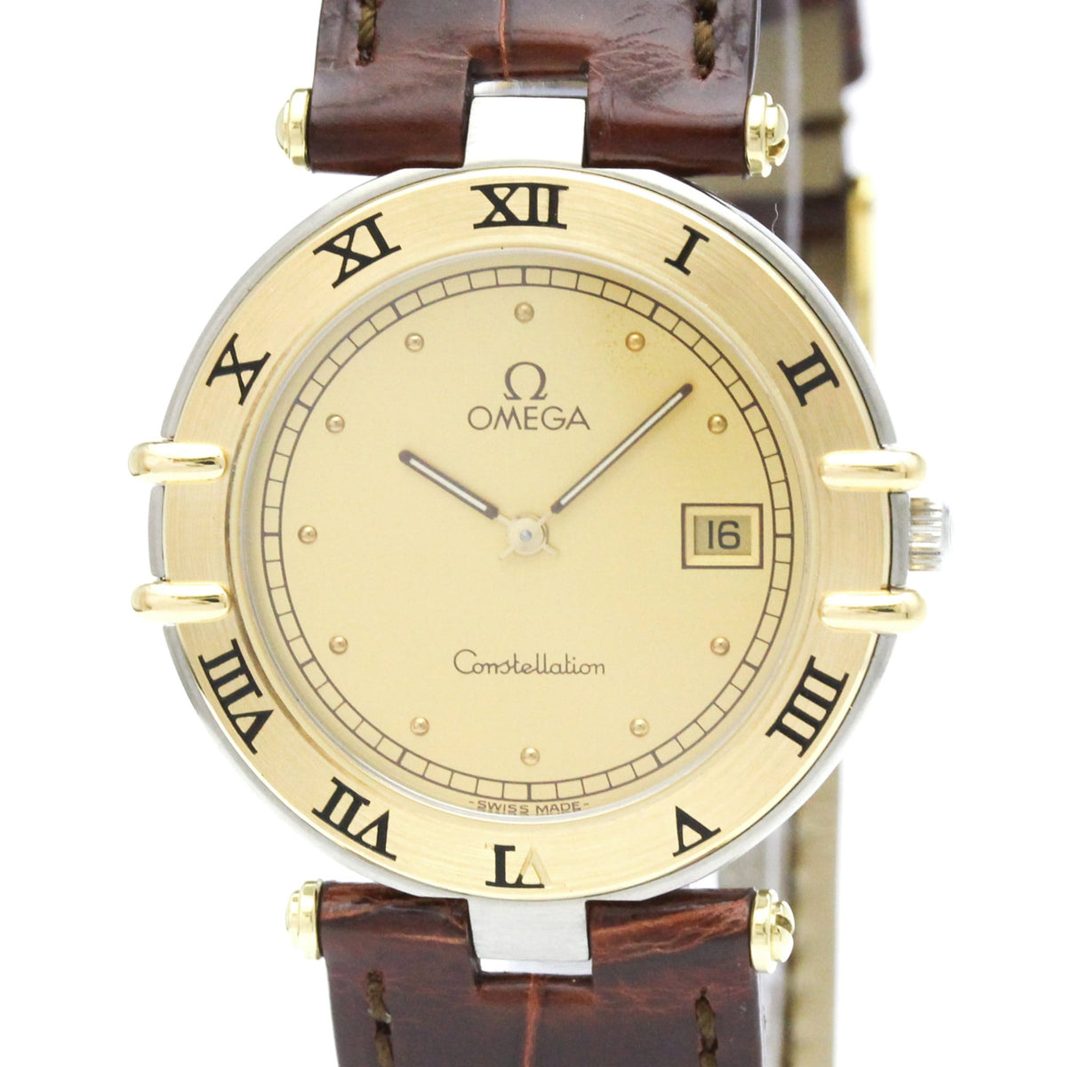 Pre-Owned OMEGA Constellation Date 18K Gold Steel Mens Watch 196.0360 Polished