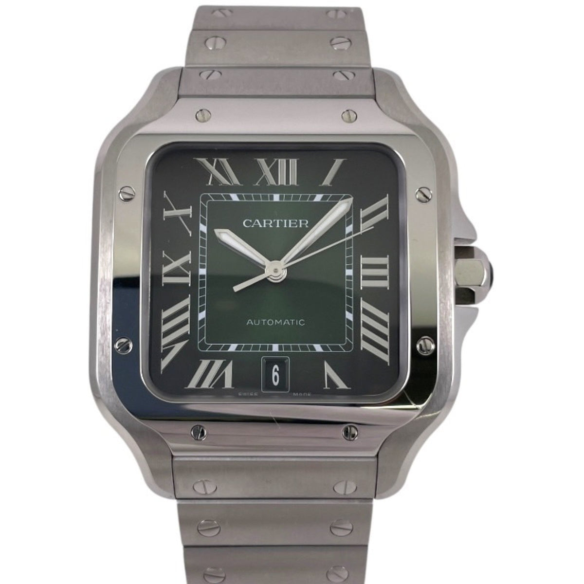 Pre-Owned CARTIER Santos de LM WSSA0062 Stainless Steel Men's Watch with Green Dial, 2024 Warranty