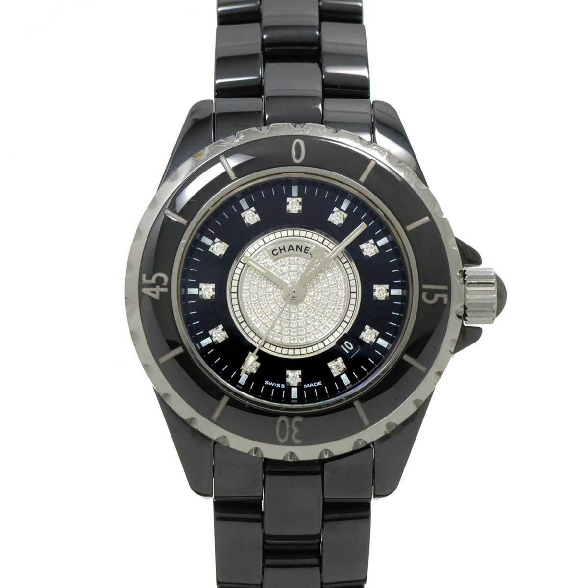 Pre-Owned Chanel CHANEL J12 33mm H2122 Ladies Watch 12P Diamond Date Black Ceramic Center Quartz
