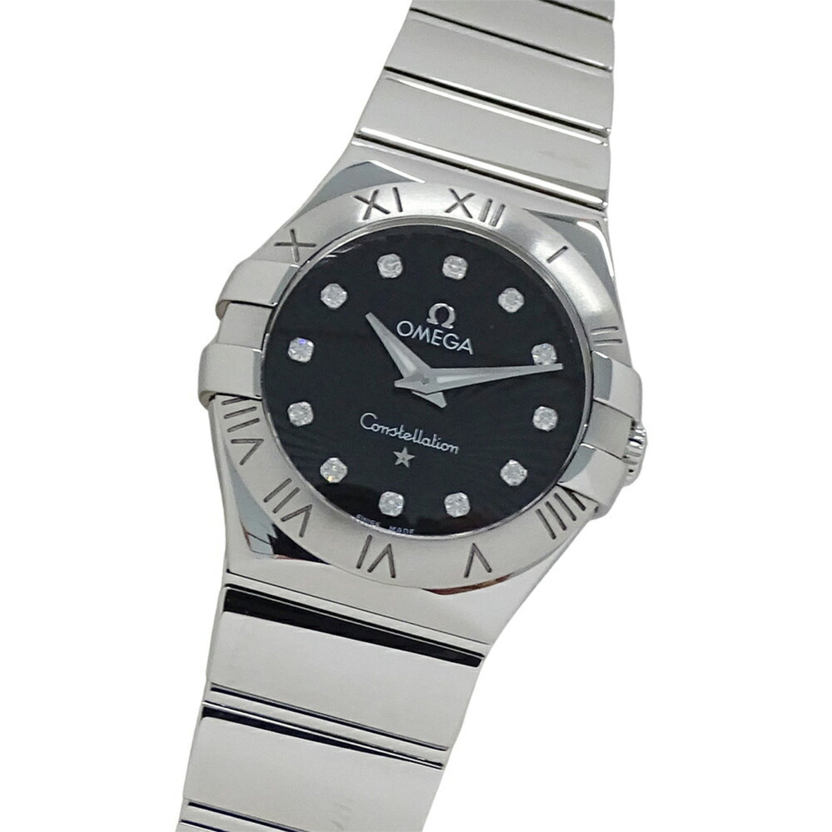 Pre-Owned OMEGA Constellation 123.10.27.60.51.002 Women's Watch with 12 Diamonds, Quartz Movement, Stainless Steel, Silver/Black, Polished