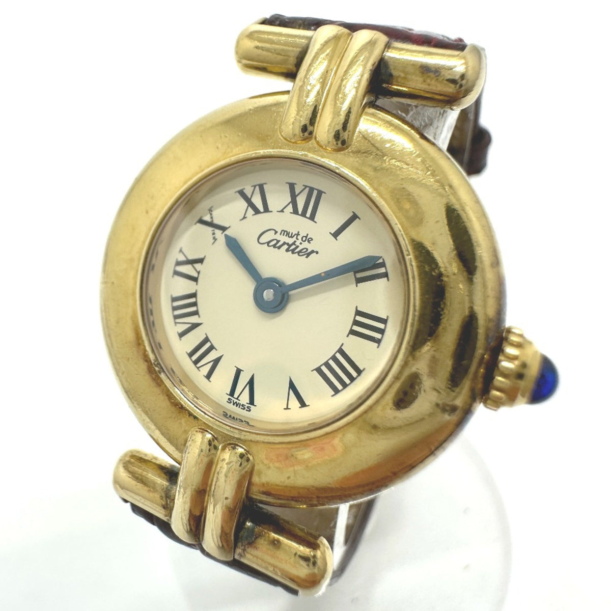 Gebrauchte Cartier Vintage Quarz Armbanduhr Gold Braunes Armband 