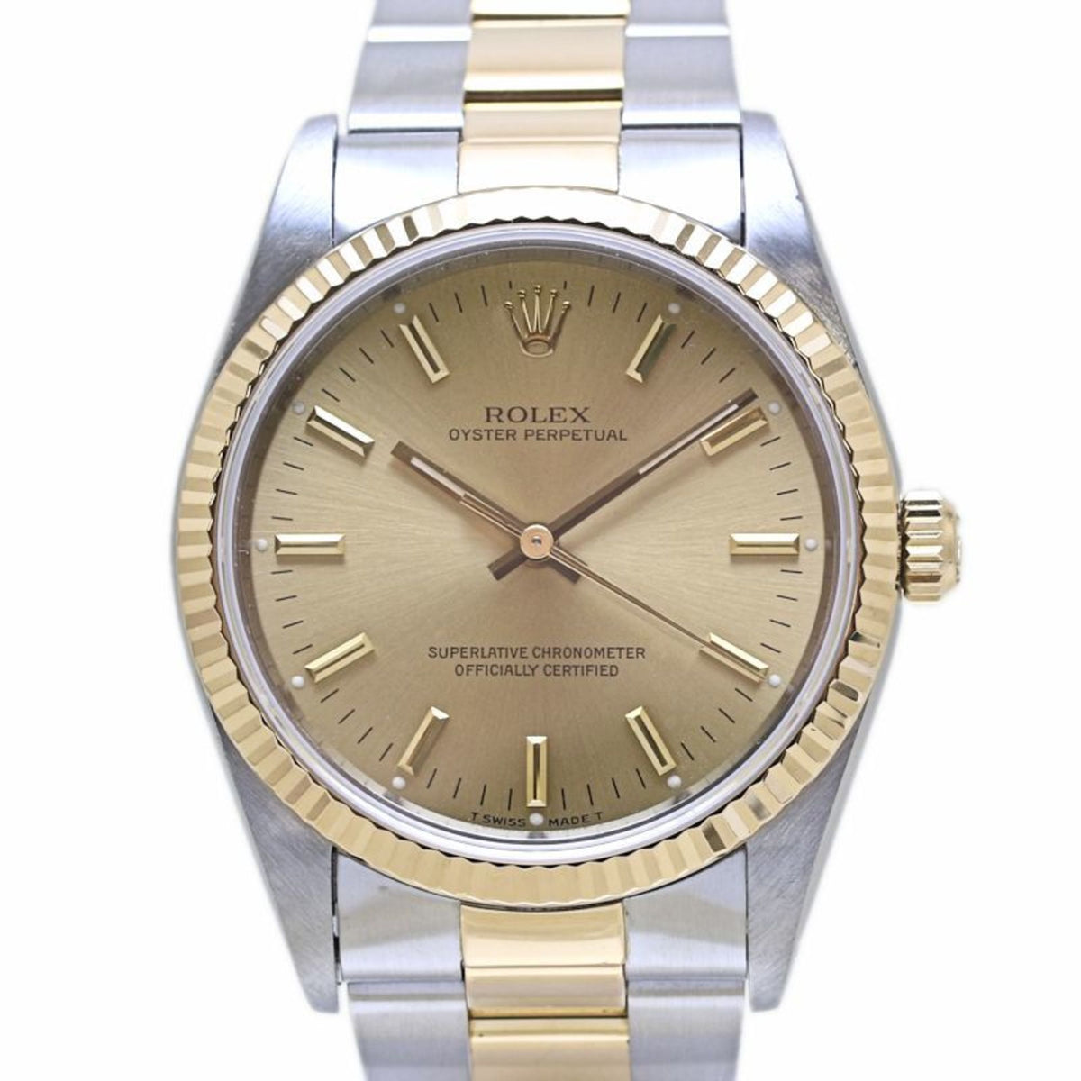 Pre-Owned ROLEX Oyster Perpetual Champagne Gold 14233 Men's Watch in 18K Yellow and Stainless Steel 40082