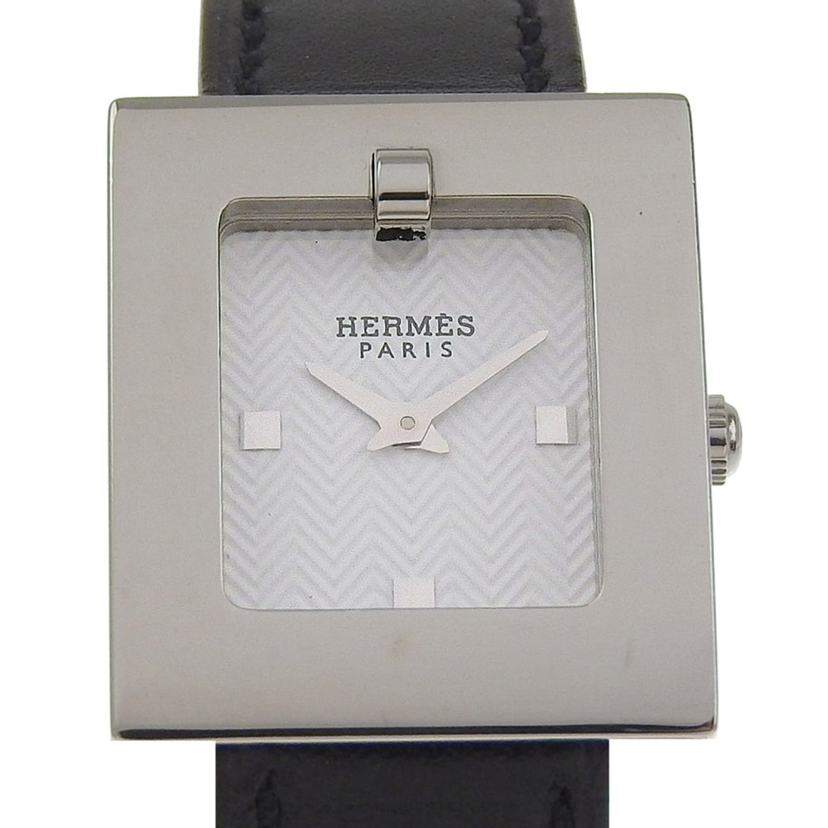 Pre-Owned Herm?s BE1.110 Stainless Steel and Leather Watch, 2000, Quartz Movement, Analog Display, White Dial, Women's Belt Watch