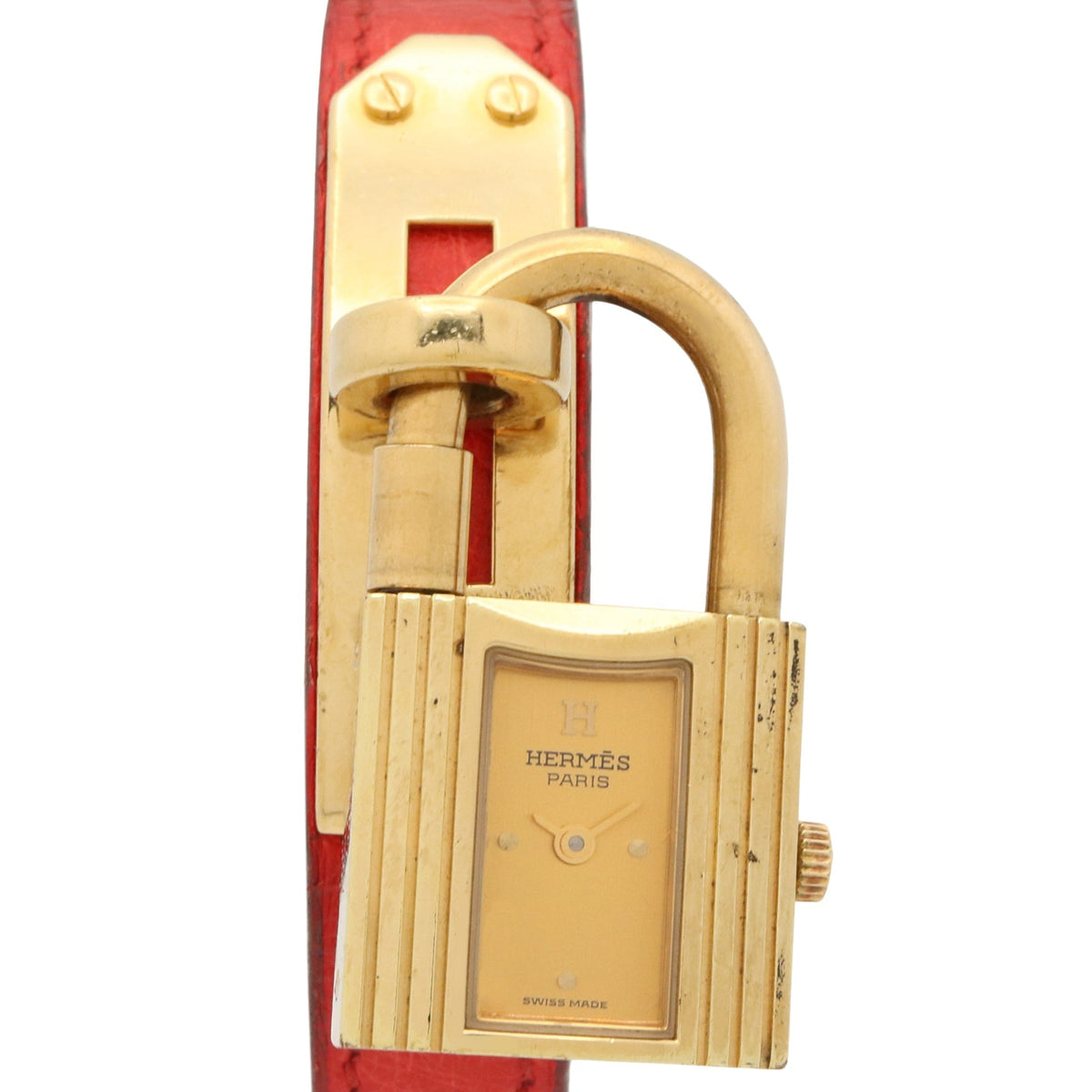 Pre-Owned Hermes Kelly Watch, Gold Plated (GP), Leather Strap, Ladies' Champagne Color, KE1.201