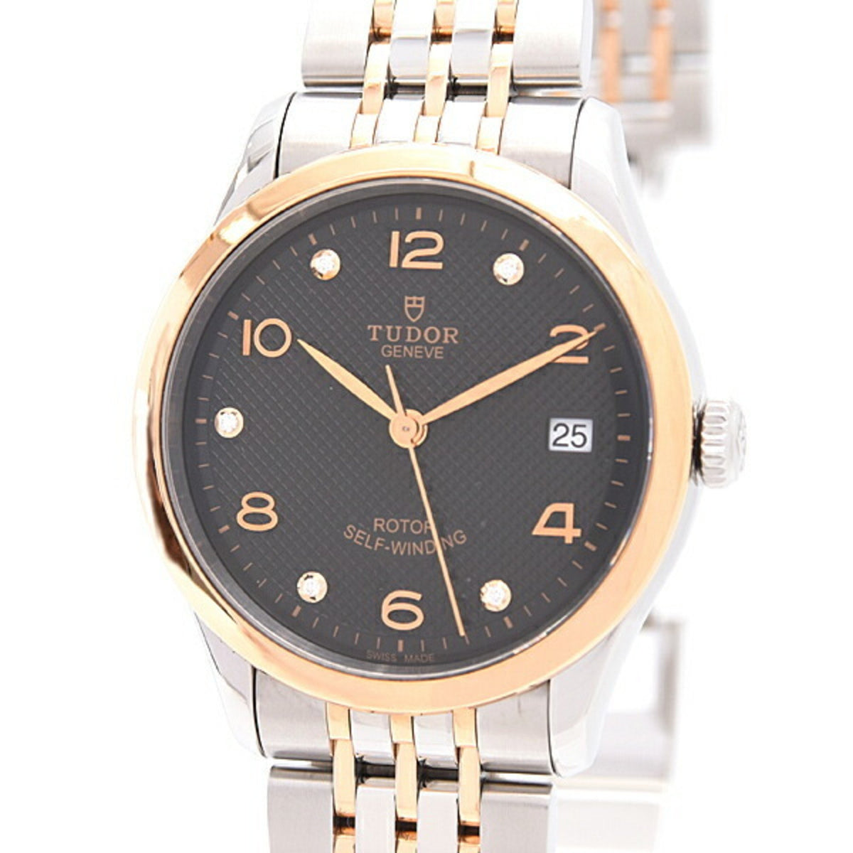 Montre Tudor d'occasion pour homme, collection 1926, 5P, diamant, automatique, cadran noir, SS x 750PG, TUDOR 91451 