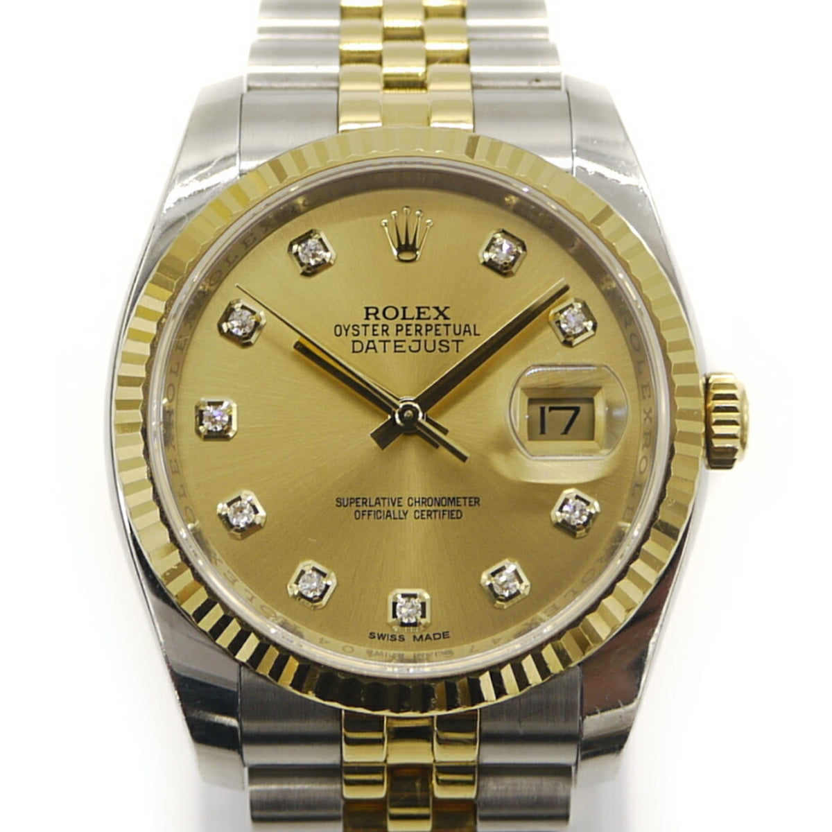 Pre-Owned ROLEX Rolex Datejust 10P Diamond 116233 SS/YG Automatic Watch Gold Dial