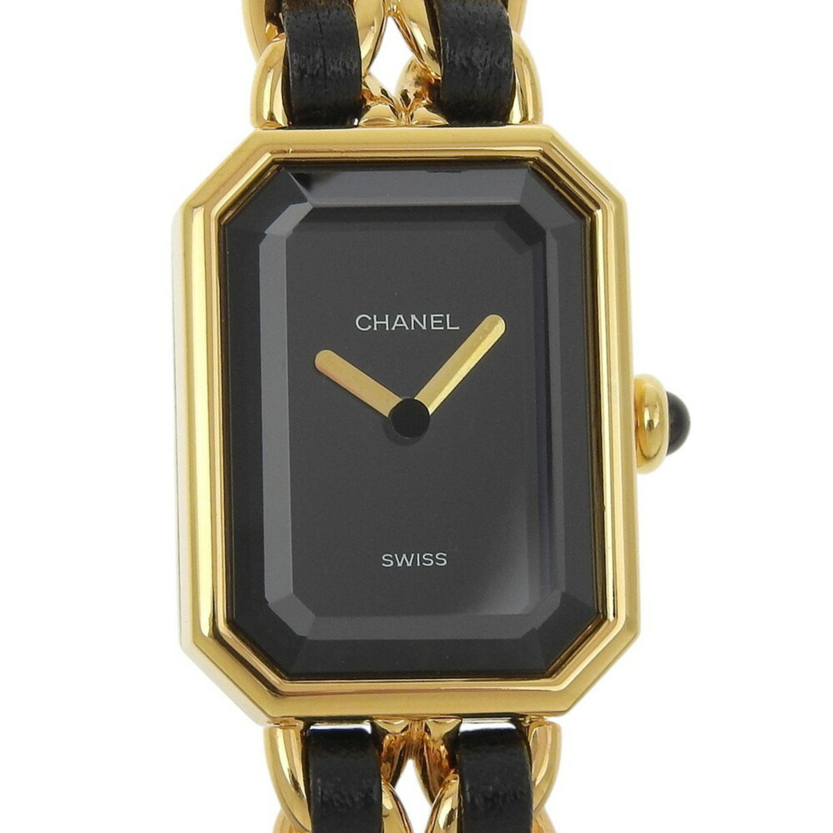 Pre-Owned CHANEL Premiere S Watch H0001, Gold-Plated Leather Quartz Movement, Analog Display, Black Dial, Women's