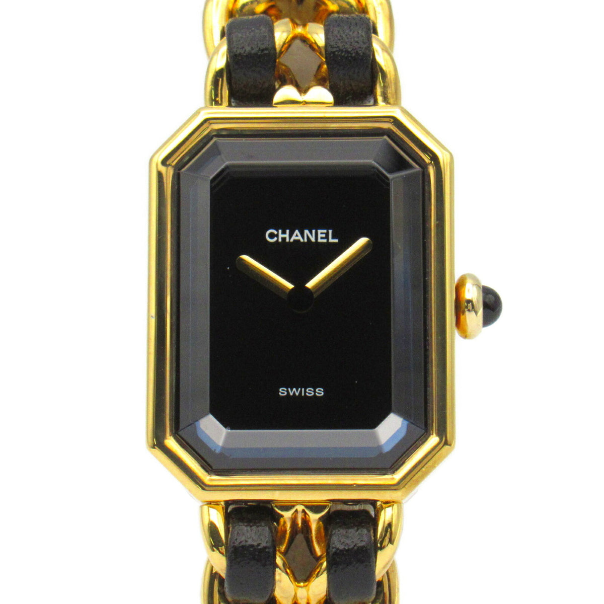Pre-Owned CHANEL Premiere S Watch GP (Gold Plated) Leather Ladies Black H0001