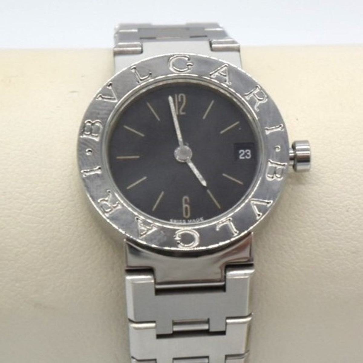 Montre analogique BVLGARI d'occasion pour femme, cadran noir, date, BB23SS 