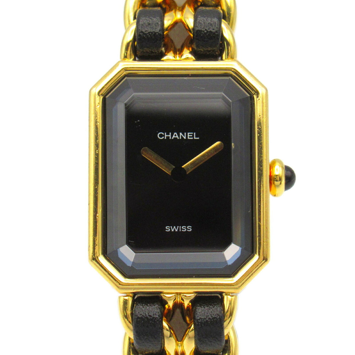 Pre-Owned CHANEL Premiere S Watch GP (Gold Plated) Leather Ladies Black H0001
