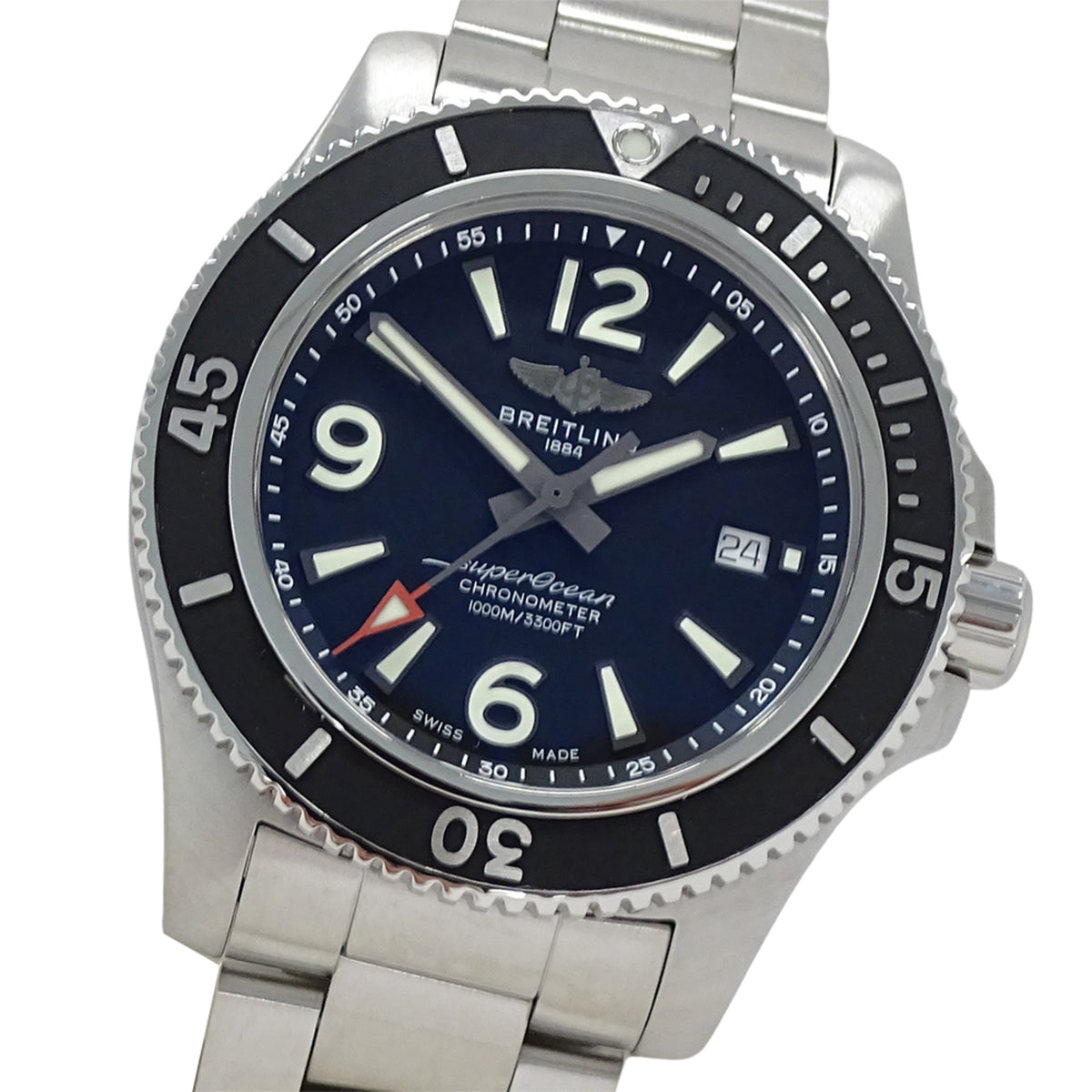 Pre-Owned Breitling Superocean 44 A17367 Men's Automatic Watch with Date Display, Stainless Steel, Silver/Black, Polished