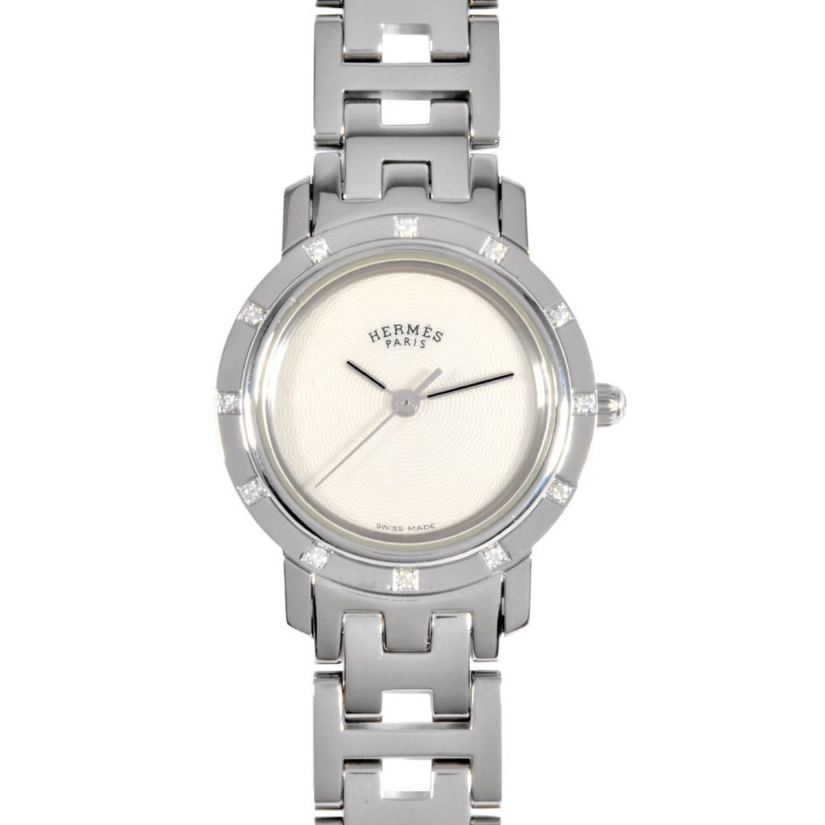 Pre-Owned Hermes HERMES CL4.230 Clipper Nacle Watch Quartz Shell Dial Bezel 12P Diamond Women's ITXY3KRDYLJA