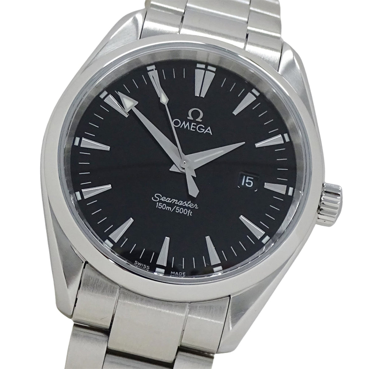 Pre-Owned Omega Seamaster Aqua Terra 2517.50 Men's Watch, Brand Name, Date, Quartz, Stainless Steel (SS), Silver/Black, Polished