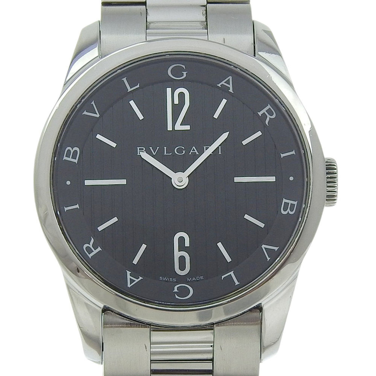 Pre-Owned BVLGARI Solo Tempo Watch ST37S Stainless Steel Quartz Analog Display Black Dial Men's