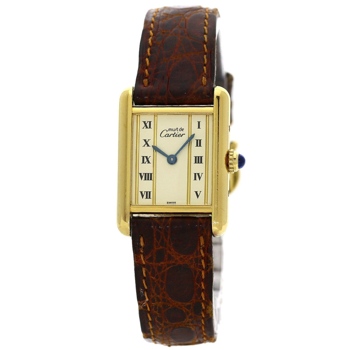 Pre-Owned Cartier Must Tank Watch 5057001 Silver/Leather Women's
