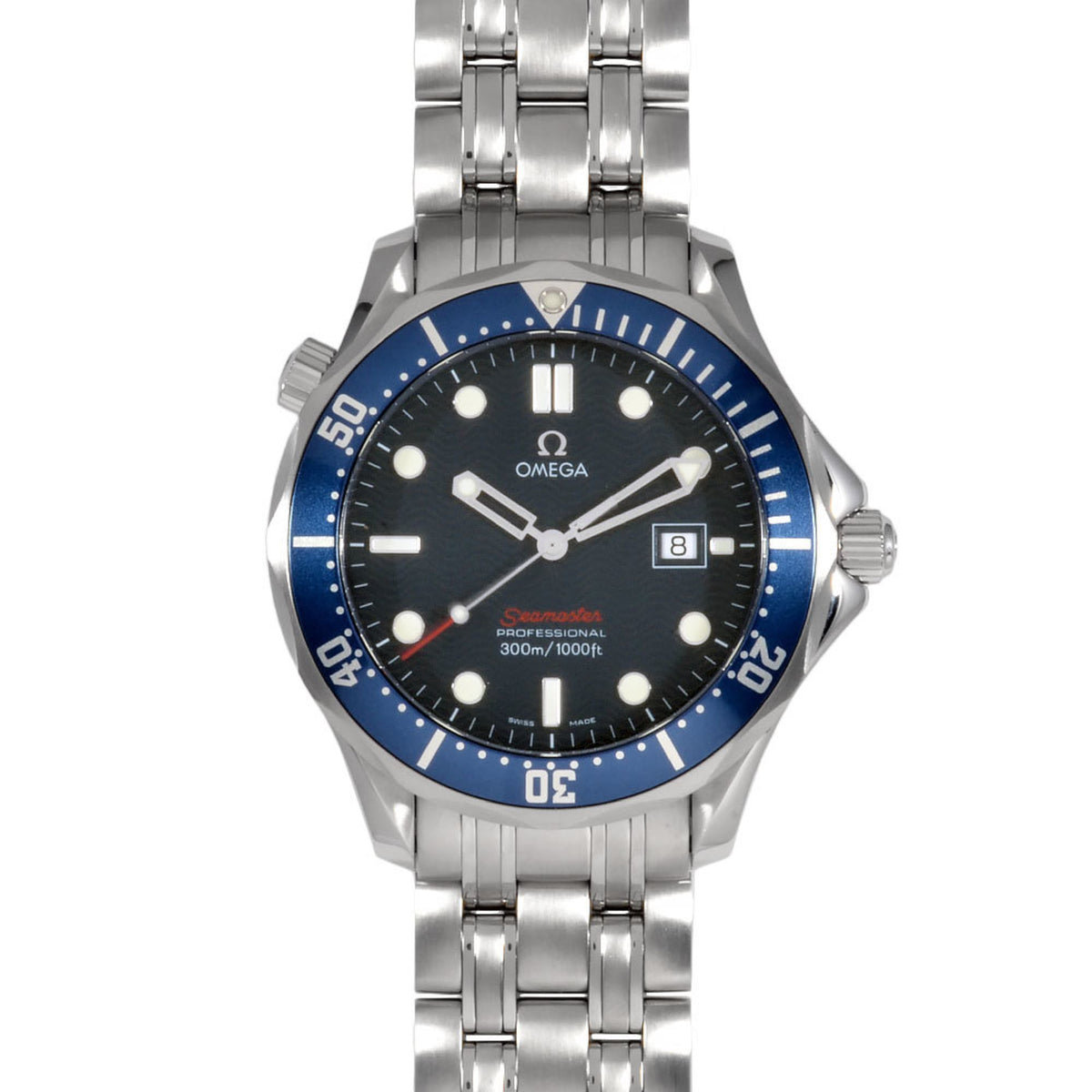 Pre-Owned OMEGA 2221.80 Seamaster 300 Professional Watch Quartz Blue Dial Date SS Navy Men's