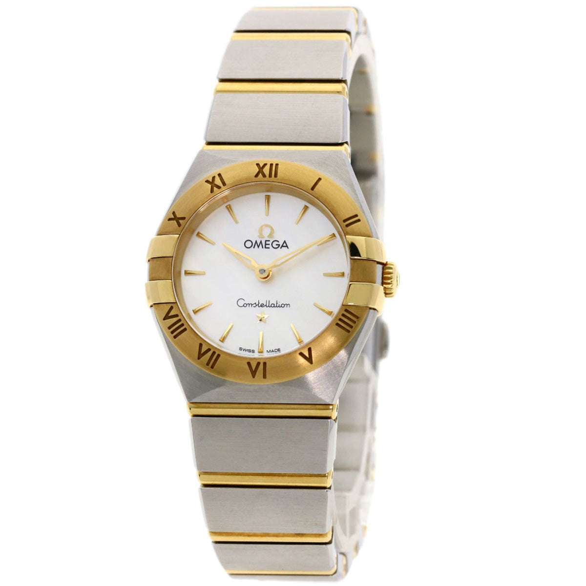 Pre-Owned OMEGA 131.20.25.60.05.002 Constellation Manhattan Brushed Stainless Steel Watch in 18K Yellow Gold (SSxK) for Women