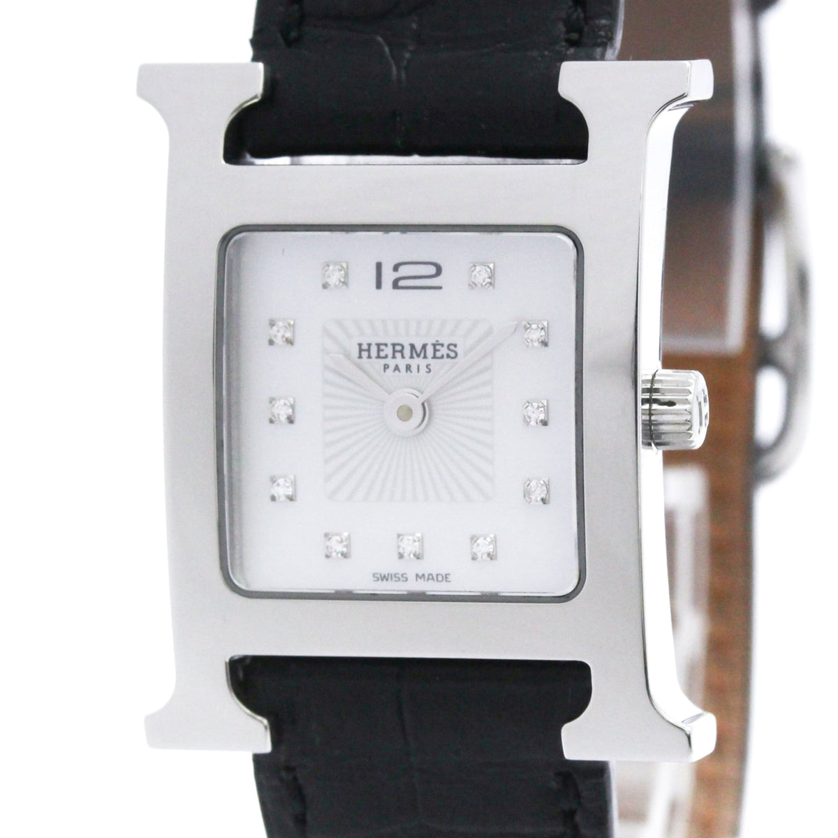 Pre-Owned HERMES H Watch Diamond MOP Dial Ladies Watch HH1.210 Polished