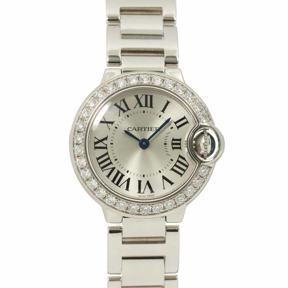 Gebrauchte Cartier Ballon Bleu 28mm WE9003Z3 Damenuhr Diamantlünette Silber K18WG Weißgold Massivquarz 