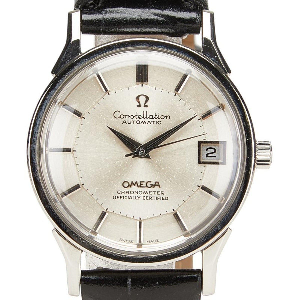 Pre-Owned Omega Constellation 12-sided Strap (Aftermarket) Automatic Watch, Silver Dial, Stainless Steel, Leather, Women's, OMEGA