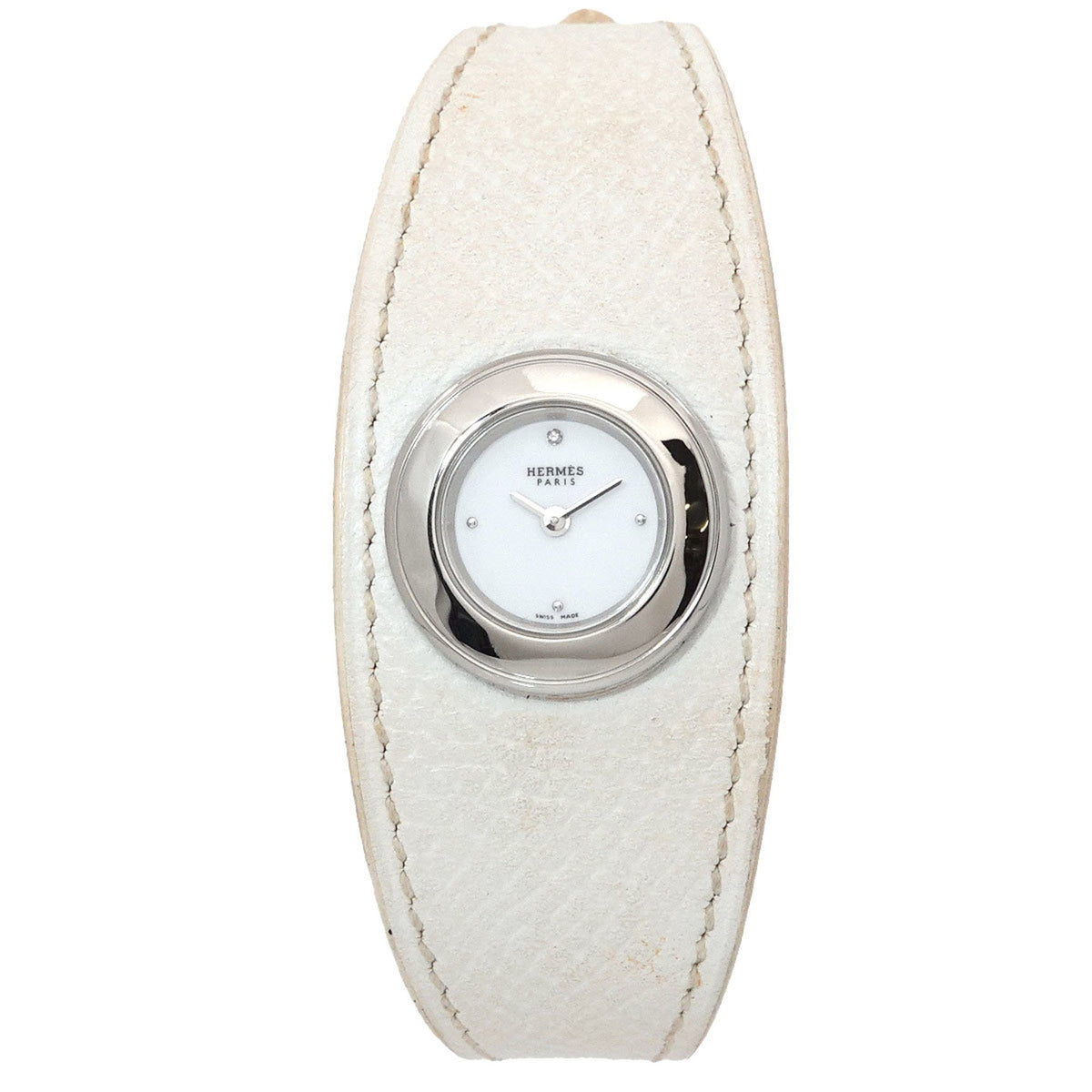 Pre-Owned Hermes HERMES Faubourg Manchette FG2 110 1P Diamond Ladies Watch White Quartz