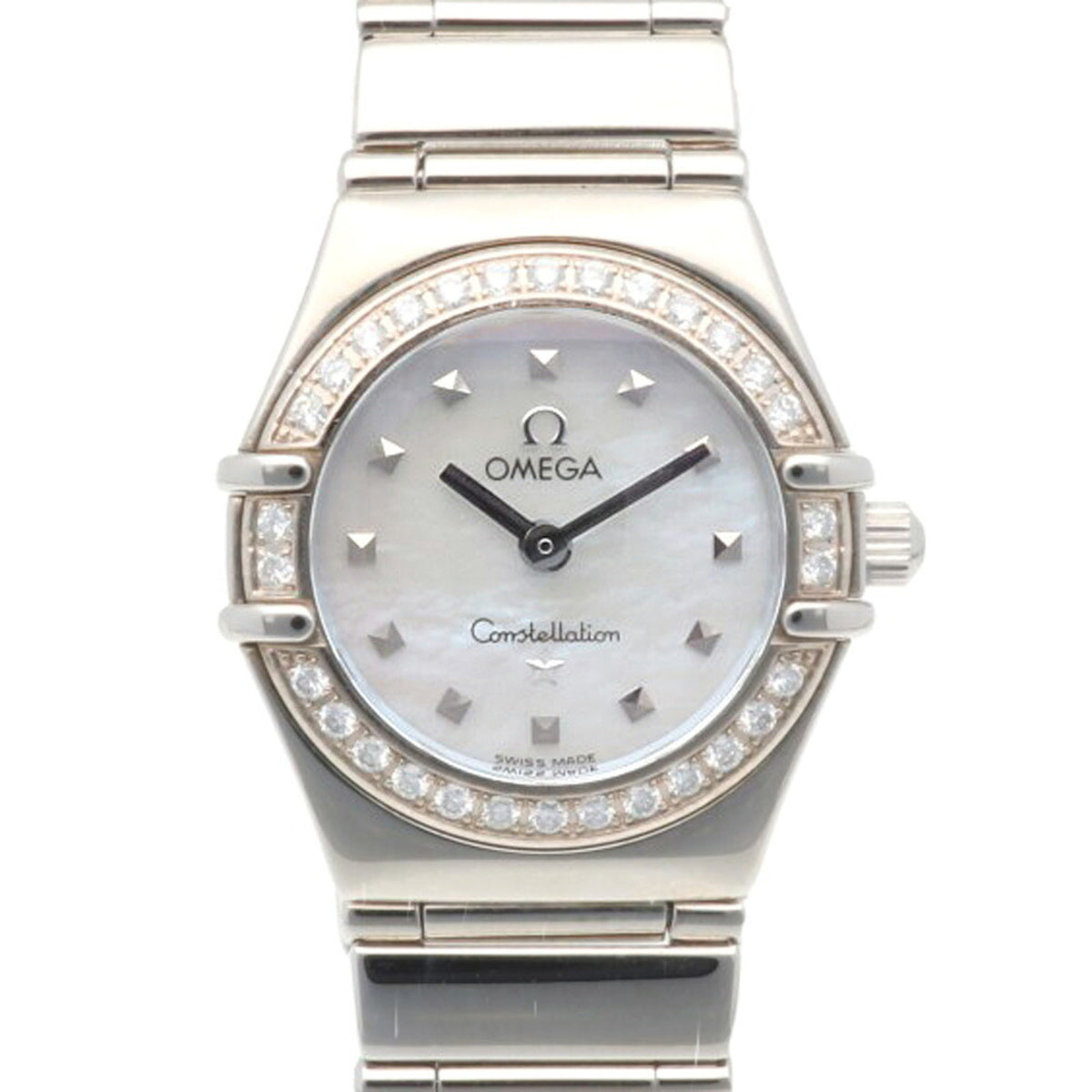 Pre-Owned Omega Constellation Watch Stainless Steel 14657100 Quartz Re-Polished 56939XXX Ladies OMEGA White Shell Bezel Diamond