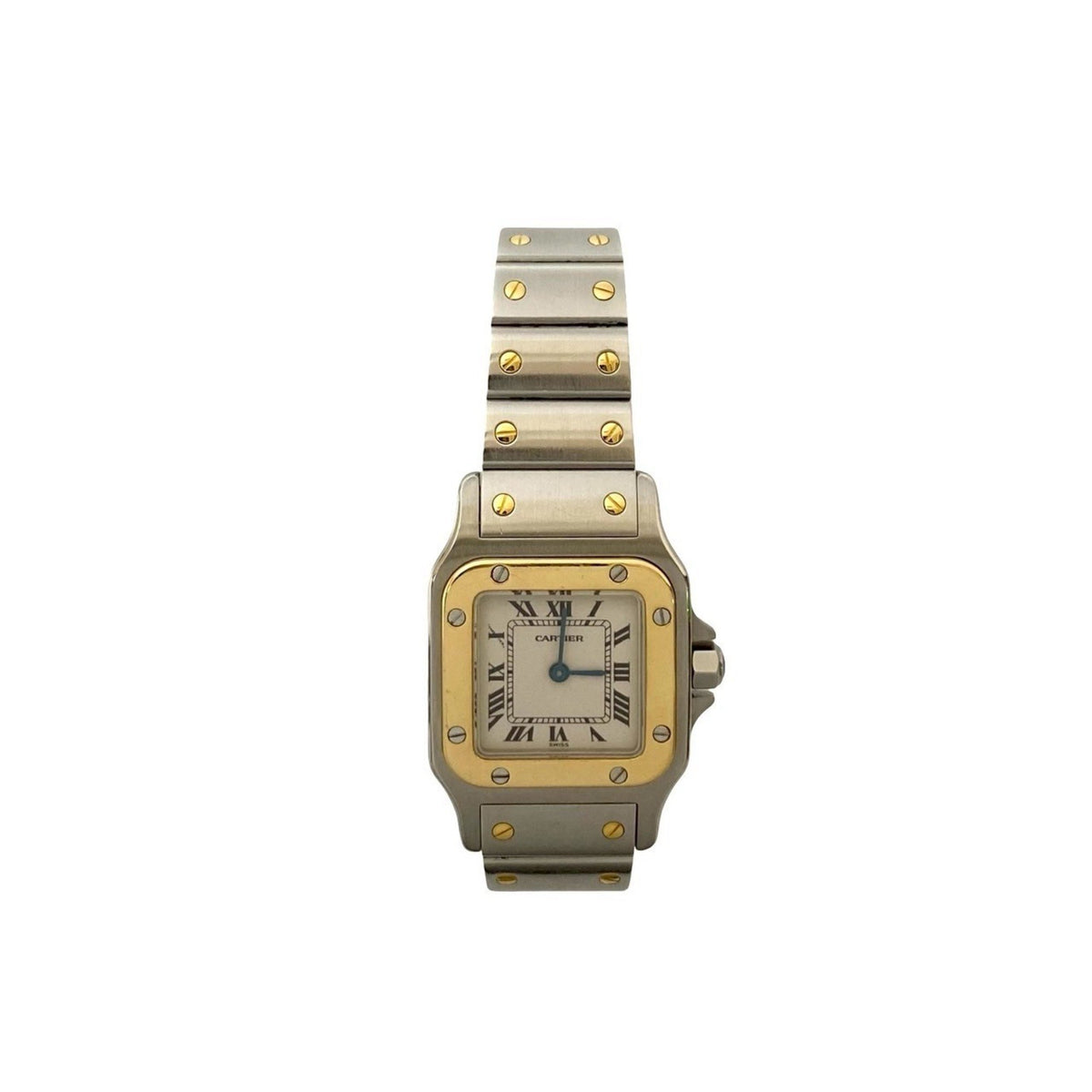 Pre-Owned CARTIER Santos Galbe SM Quartz Stainless Steel 18K Gold Watch for Women, Silver, 35380