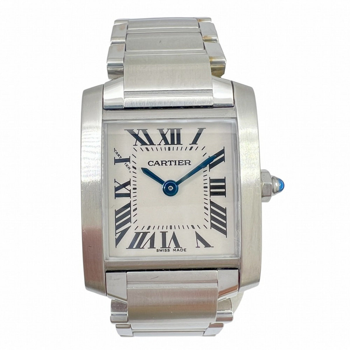 Pre-Owned CARTIER Tank Fran?aise SM Stainless Steel White Dial Quartz Wristwatch for Men and Women