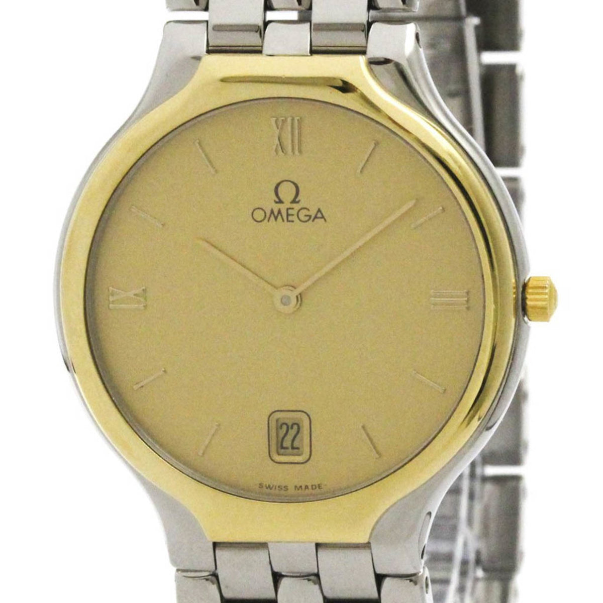 Pre-Owned OMEGA De Ville K18 Gold Steel Quartz Mens Watch 196.0316 Polished
