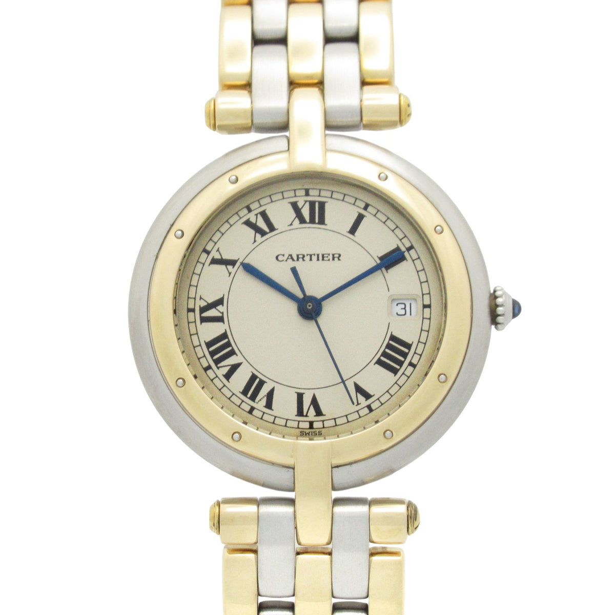 Pre-Owned Cartier Panth?re Vend?me LM 3-Row Wristwatch, 18K Yellow Gold and Stainless Steel, Women's, Ivory, 183964