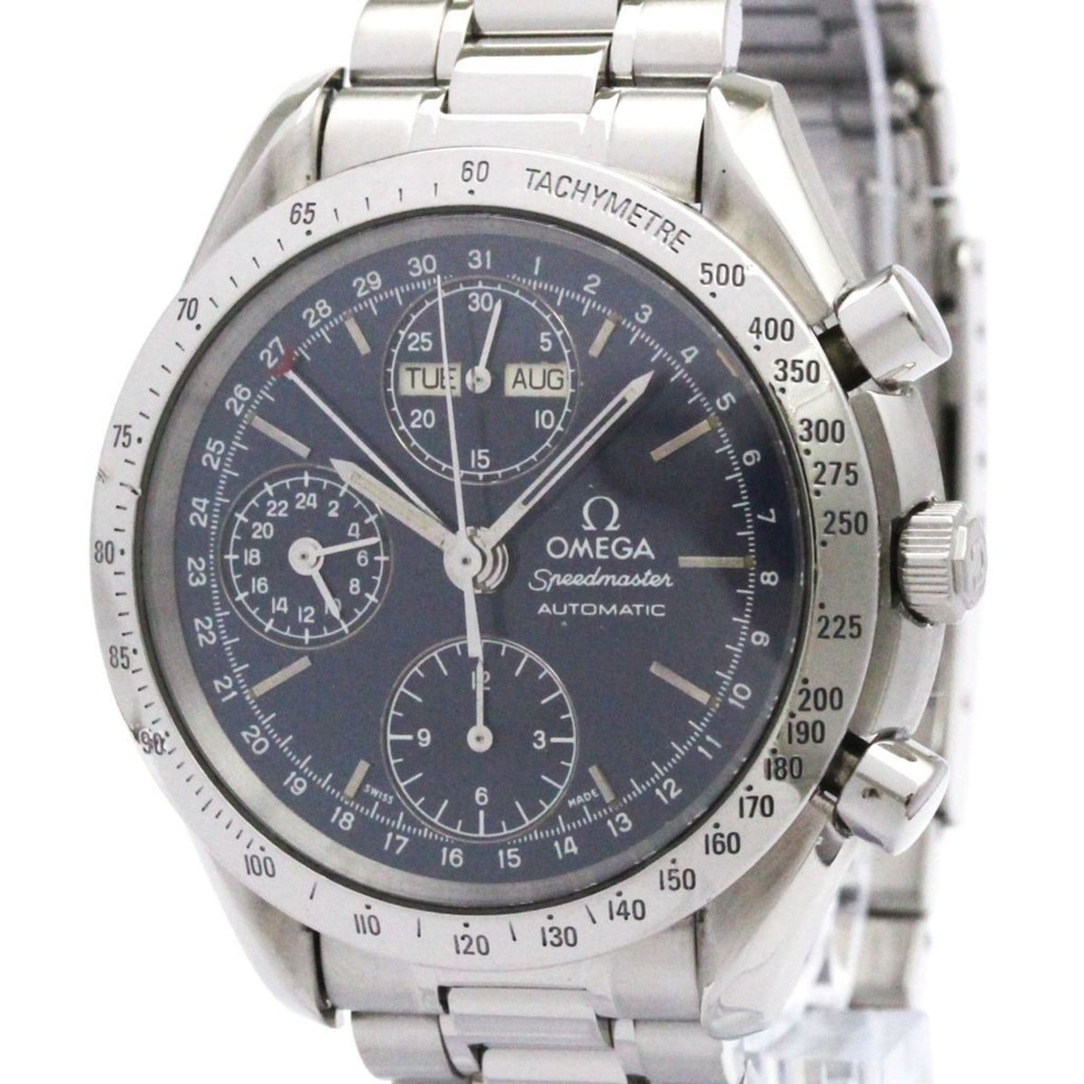 Pre-Owned OMEGA Speedmaster Triple Date Steel Automatic Watch 3521.80 Polished