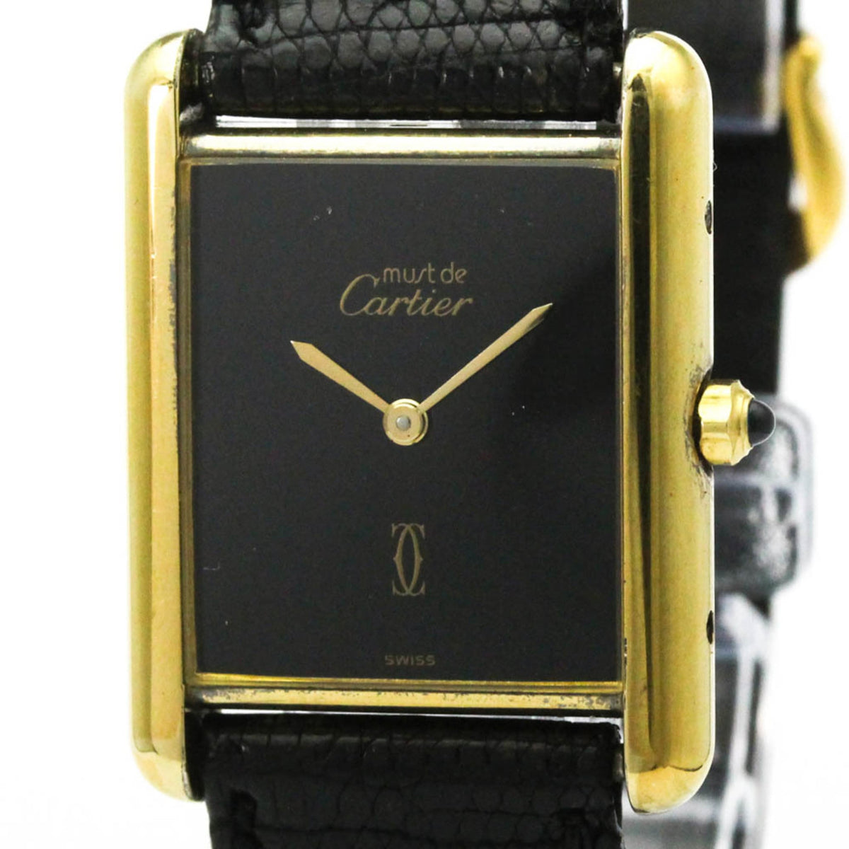 Pre-Owned CARTIER Must Tank Gold Plated Leather Quartz Ladies Watch 681006