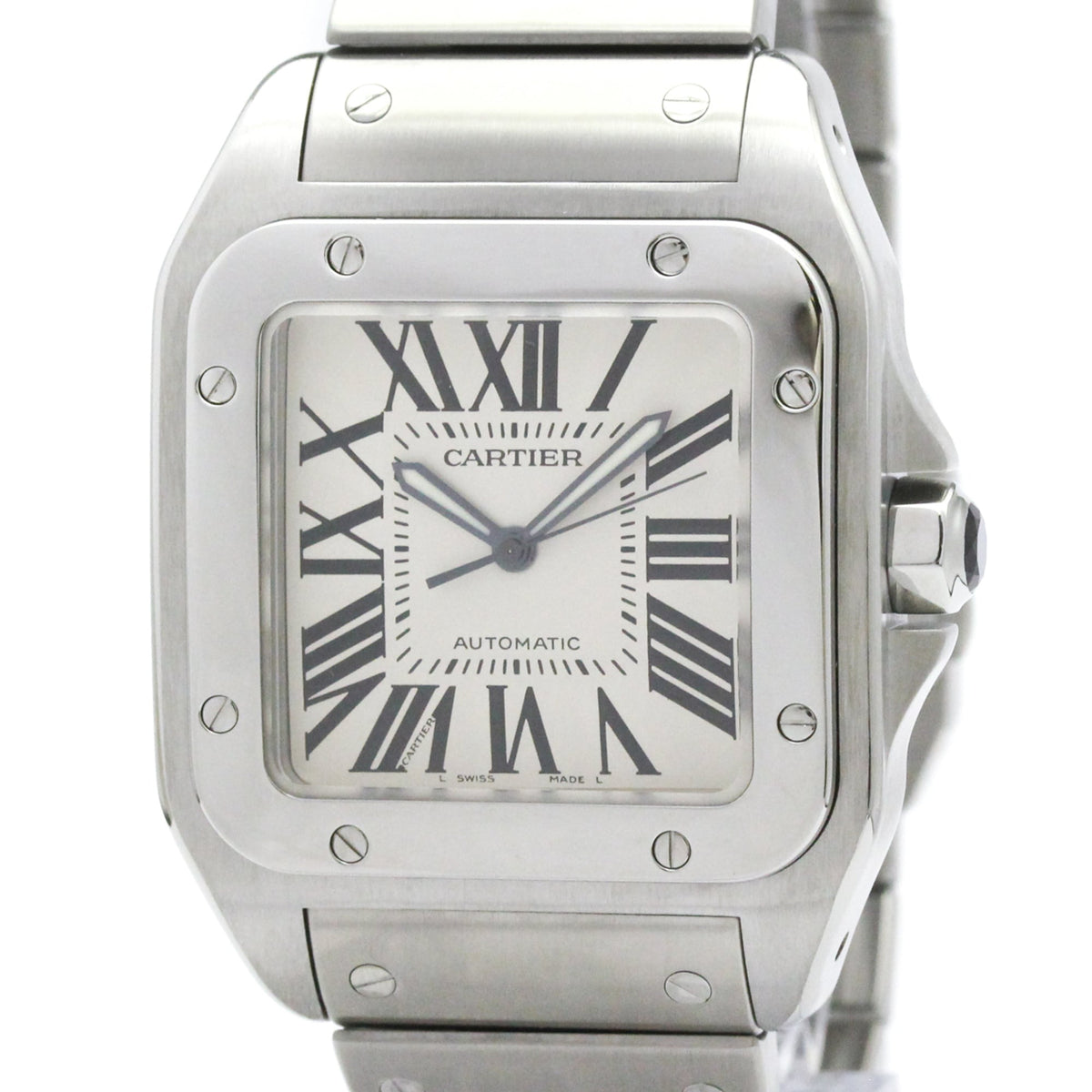 Pre-Owned CARTIER Santos 100 Stainless Steel Automatic Watch W200737G Polished