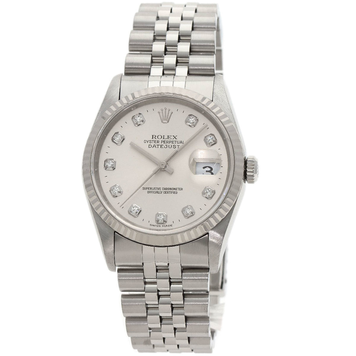 Pre-Owned Rolex 16234G Datejust 10-Piece Diamond Watch in Stainless Steel/SS/18K White Gold for Men