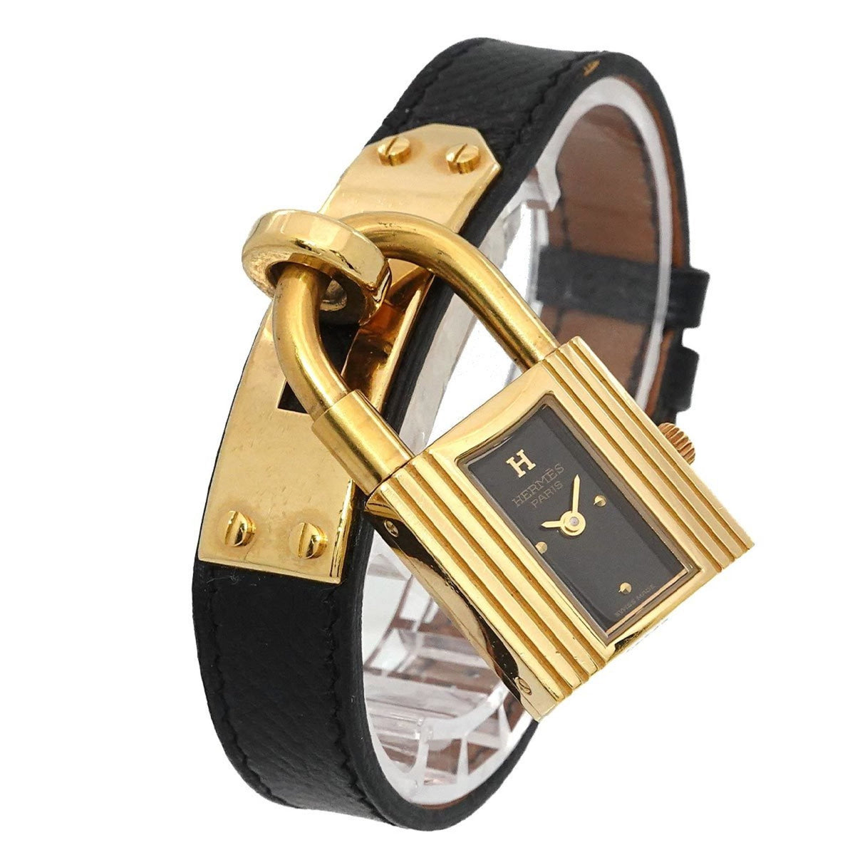 Pre-Owned Hermes Kelly Watch Women's Black Quartz Cadena