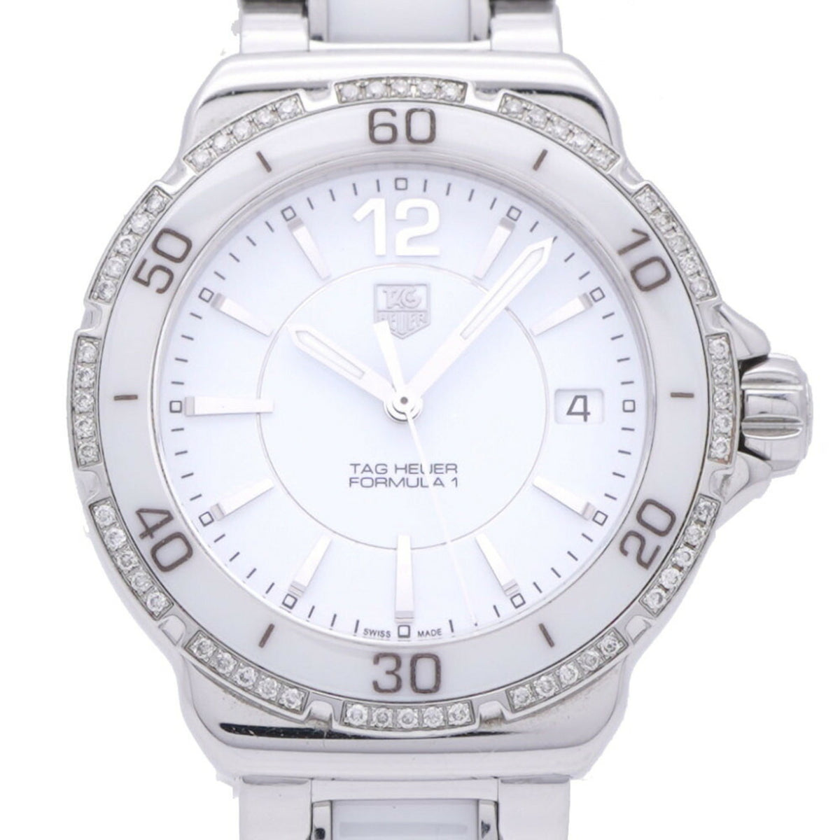 Pre-Owned TAG Heuer Formula 1 Diamond Bezel WAH1213 Quartz Watch White Ceramic/Diamond SS Dial 0128TAG HEUER Women's