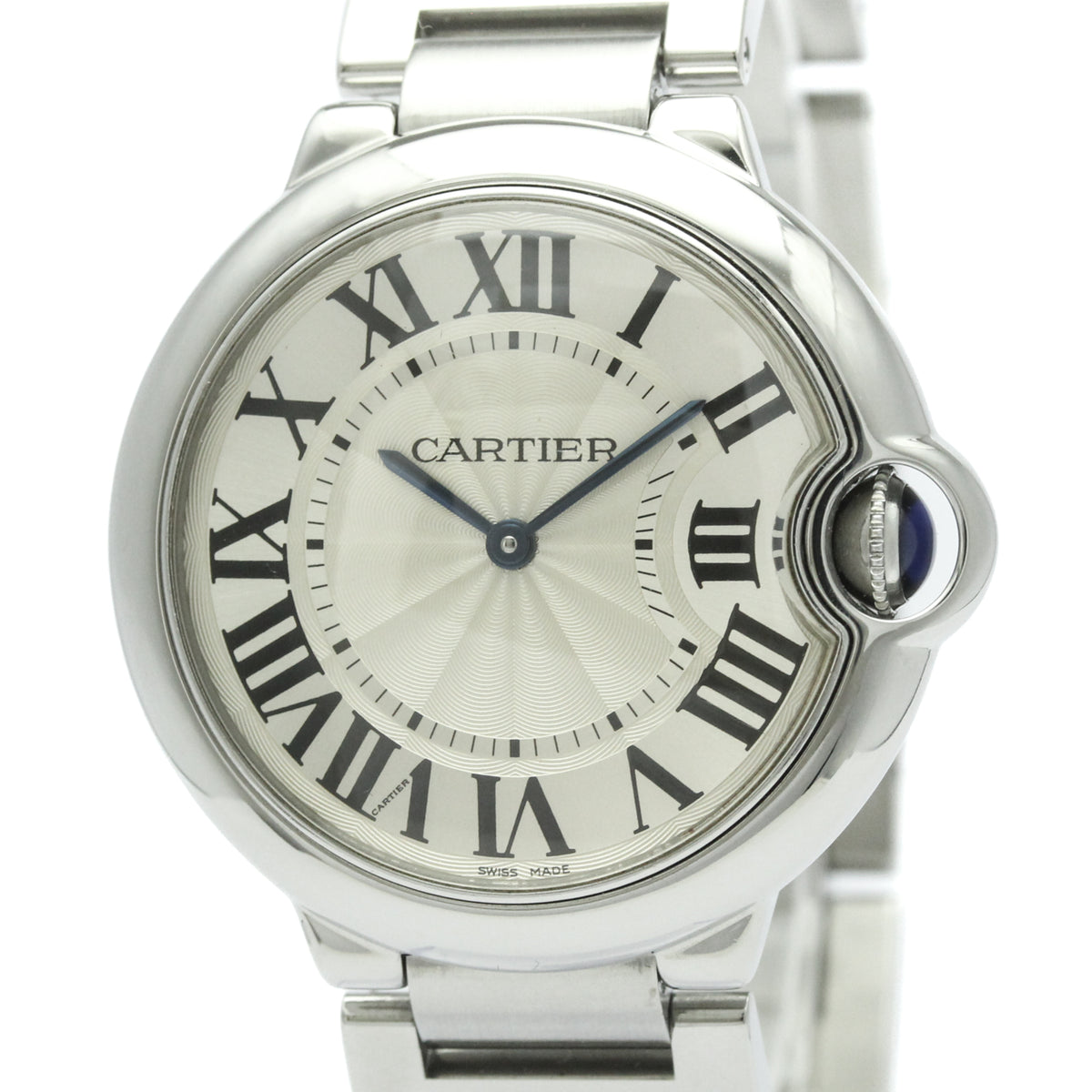 Pre-Owned CARTIER Ballon Bleu MM Steel Quartz Mid Size Watch W69011Z4 Polished
